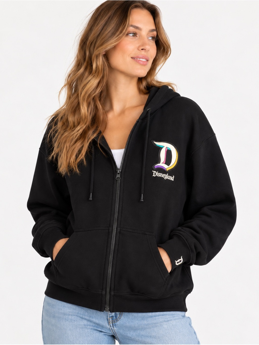 Disneyland Black Zip Up Hoodie Embroidered Logo Size Large